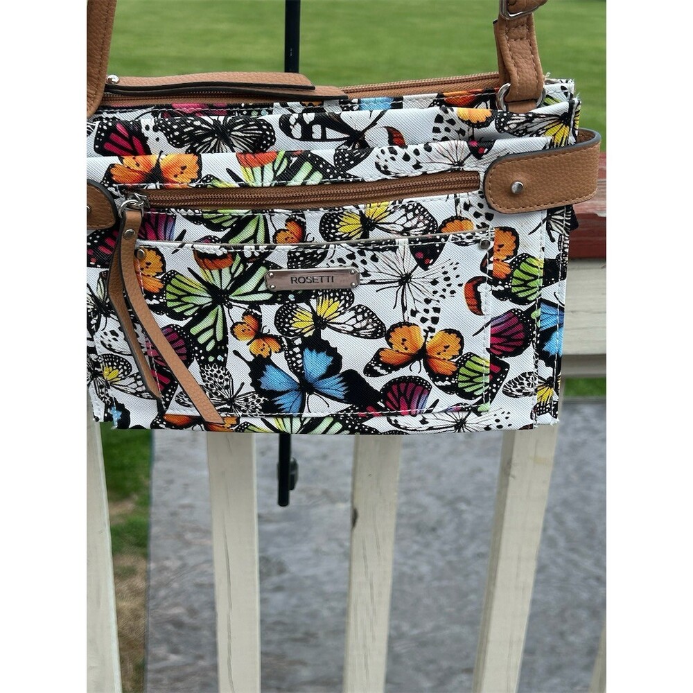 Rosetti Crossbody Shoulder Bag Womens Butterfly Print Multicolor Zip Purse